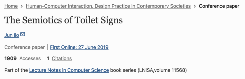 Landing page of an HCI conference paper: "The Semiotics of Toilet Signs, by Jun Iio"